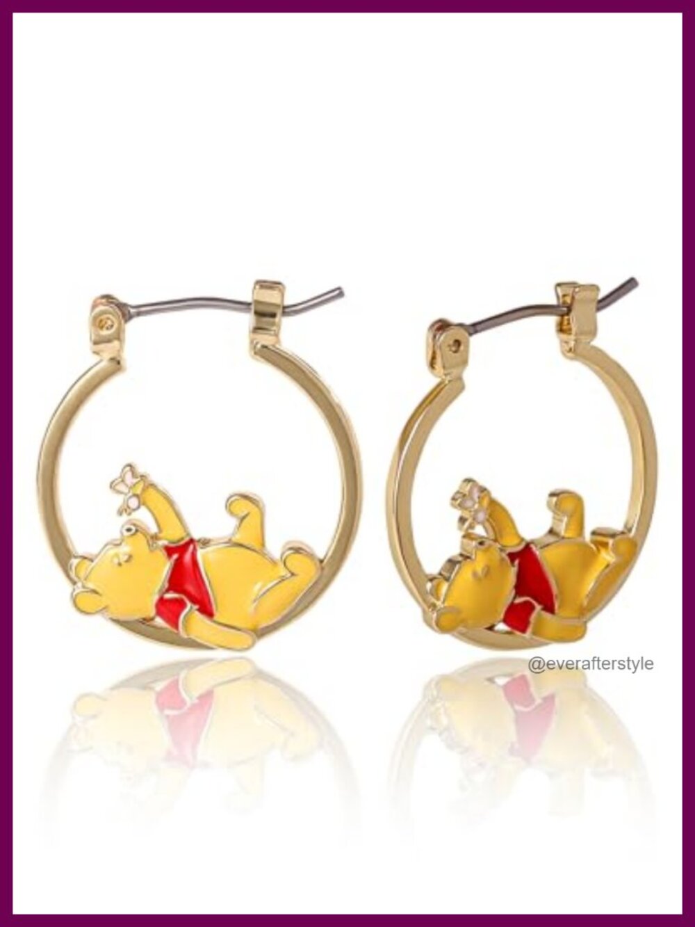 Winnie the Pooh Piglet Enamel Hoop Earrings 18k Yellow Gold Flash Plated